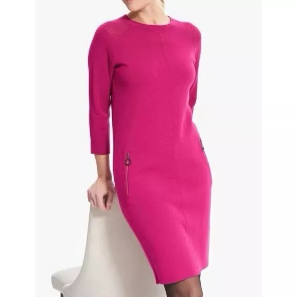 Joseph Ribkoff Pink Stretch Dahlia Knit Dress 3/4 Sleeves Midi Length.